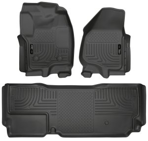 Ford F-450 Super Duty Floor Liners - Front + Rear - Husky Liners - WeatherBeater Combo - Black - 2012